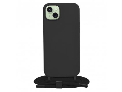 Techsuit obal zo šnúrkou neck strap - iPhone 15 Plus - Čierna