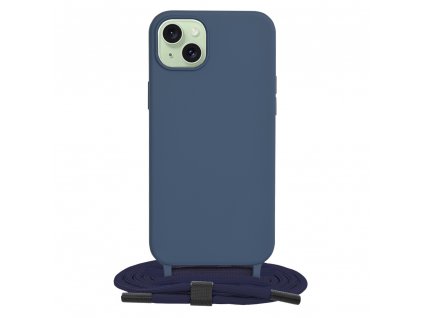 Techsuit obal zo šnúrkou neck strap - iPhone 15 Plus - Modrá