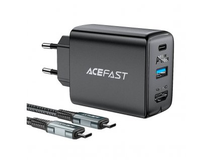 Acefast Nástenná nabíjačka A17, 65W GaN + Kábel USB-C (čierna)