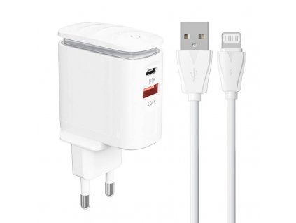 LDNIO Nástenná nabíjačka A2423C USB, USB-C + Kábel Lightning