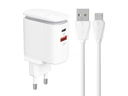 LDNIO Nástenná nabíjačka A2423C USB, USB-C + Kábel MicroUSB