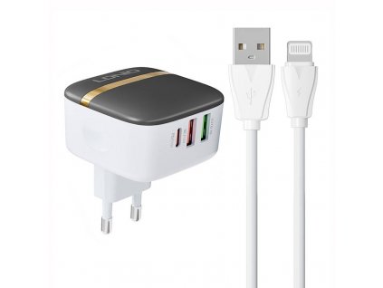 LDNIO Nástenná nabíjačka A3513Q 2USB, USB-C 32W + Kábel Lightning