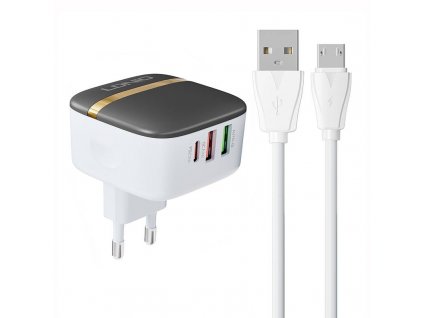 LDNIO Nástenná nabíjačka A3513Q 2USB, USB-C 32W + Kábel MicroUSB