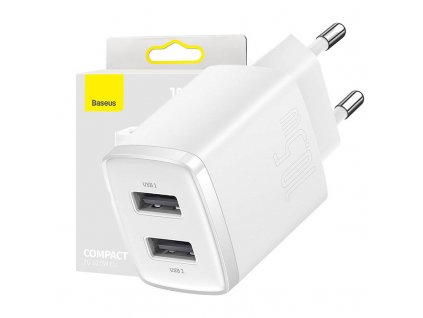 Baseus Kompaktná rýchlonabíjačka, 2x USB, 10,5 W (biela)