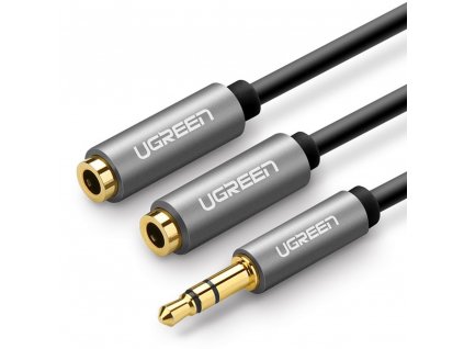 Ugreen Audio kábel 2v1 Stereo rozdeľovací adaptér (10532) - Jack 3,5 mm, 1x samec na 2x samec, s opletením, 20 cm - čierny