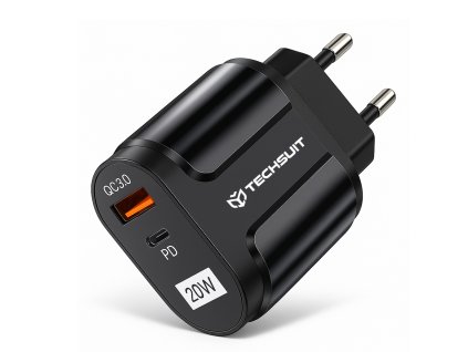 Techsuit Sieťová nabíjačka Premium (CHPD038) - USB-A, QC 3.0, USB-C, 20 W - čierna