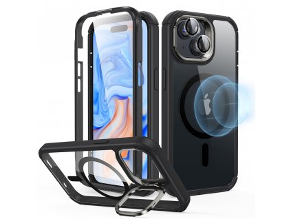 Armor Tough Kickstand HaloLock + Screen Protector - iPhone 15 Plus - Clear Black