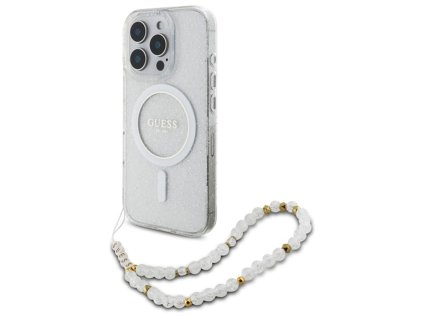 Guess IML trblietavý kryt s perlovou šnúrkou a MagSafe na iPhone 16 Pro (GUHMP16LHGCRELST) - priehľadný