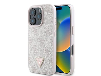 Guess kožený kryt 4G Triangle Strass na iPhone 16 Pro (GUHCP16LP4TDPP) - ružový