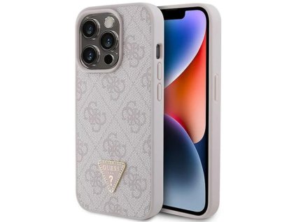 Guess kožený kryt 4G Triangle Strass na iPhone 15 Pro (GUHCP15LP4TDPP) - ružový