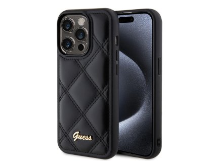 Guess prešívaný kryt s kovovým logom na iPhone 15 Pro Max (GUHCP15XPSQSQSK) - čierny