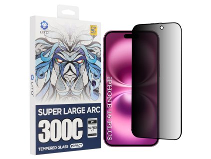 Lito D+ Max Privacy 300C tvrdené sklo pre iPhone 16 Plus – čierne (s ochranou súkromia)