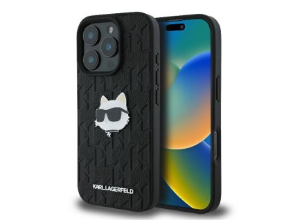 Karl Lagerfeld - Hardcase Leather Monogram (KLHCP16XPGKLCHPK) – puzdro na iPhone 16 Pro Max – Choupette Head Pin