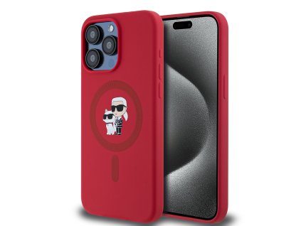 Karl Lagerfeld Silicone Ring MagSafe – ochranný kryt pre iPhone 15 Pro Max – červený