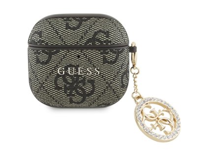 Guess 4G Strass Charm Collection (GUA4P4E4CDW) – ochranné puzdro so vzorom 4G a kamienkami pre Apple AirPods 4 – hnedé