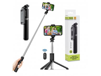 Techsuit Selfie tyč (Q01) - s diaľkovým ovládaním Bluetooth a držiakom na statív - čierna