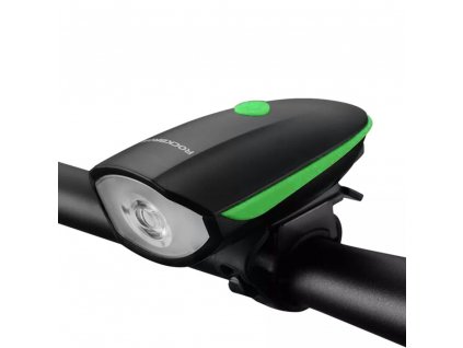 RockBros Predné LED svetlo T6 (7588-G) - vodotesné s elektrickým klaksónom, nabíjateľná batéria 1200mAh, 250lm - zelené