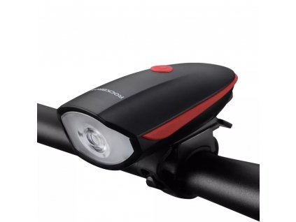 RockBros Predné LED svetlo T6 (7588-R) - vodotesné s elektrickým klaksónom, nabíjateľná batéria 1200mAh, 250lm - červené