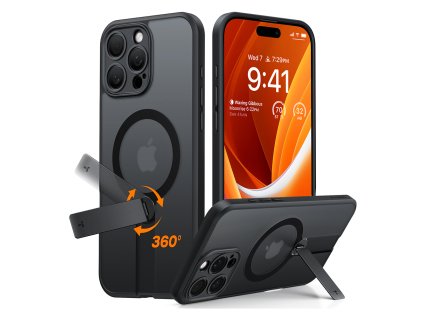 Torras – Pstand Spin MagSafe magnetický stojanový kryt na iPhone 16 Pro – čierny