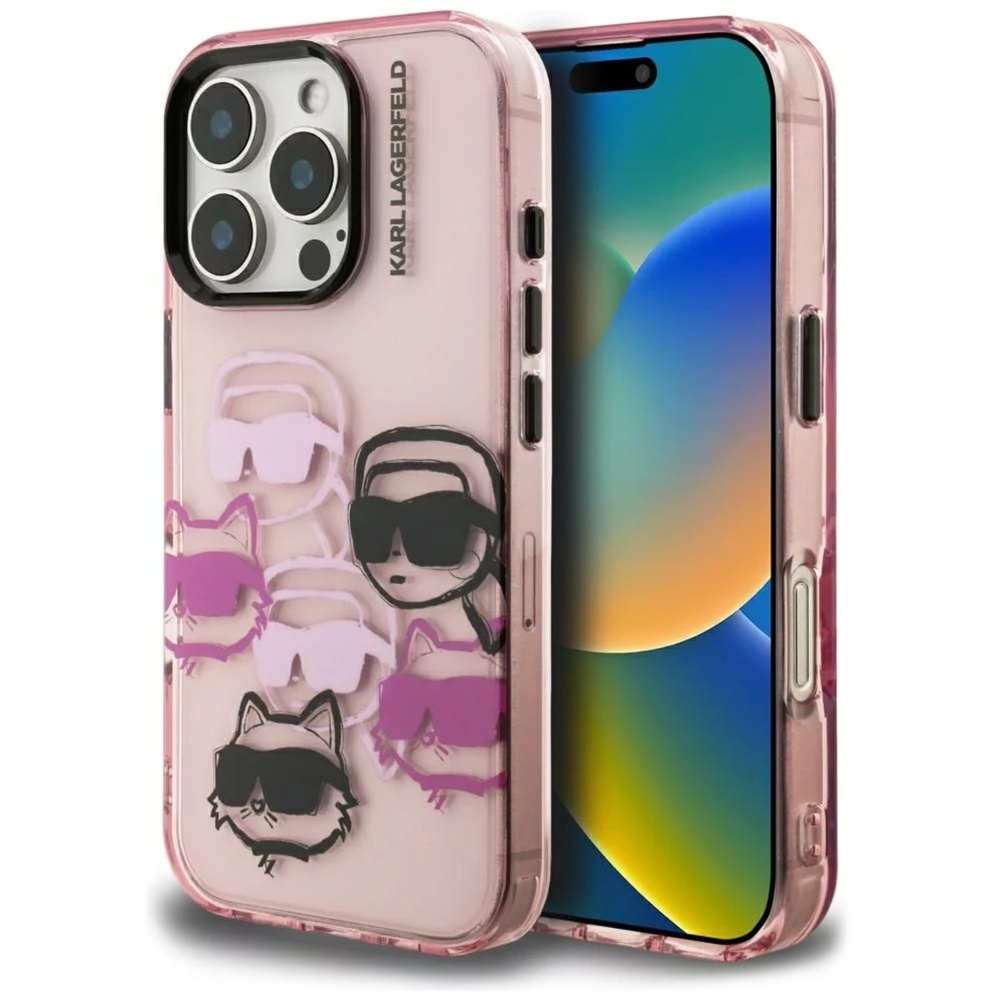 Karl Lagerfeld - IML Multi Head Pattern ochranný obal na iPhone 16 Pro Max – ružová Karl & Choupette hlava KF2353902