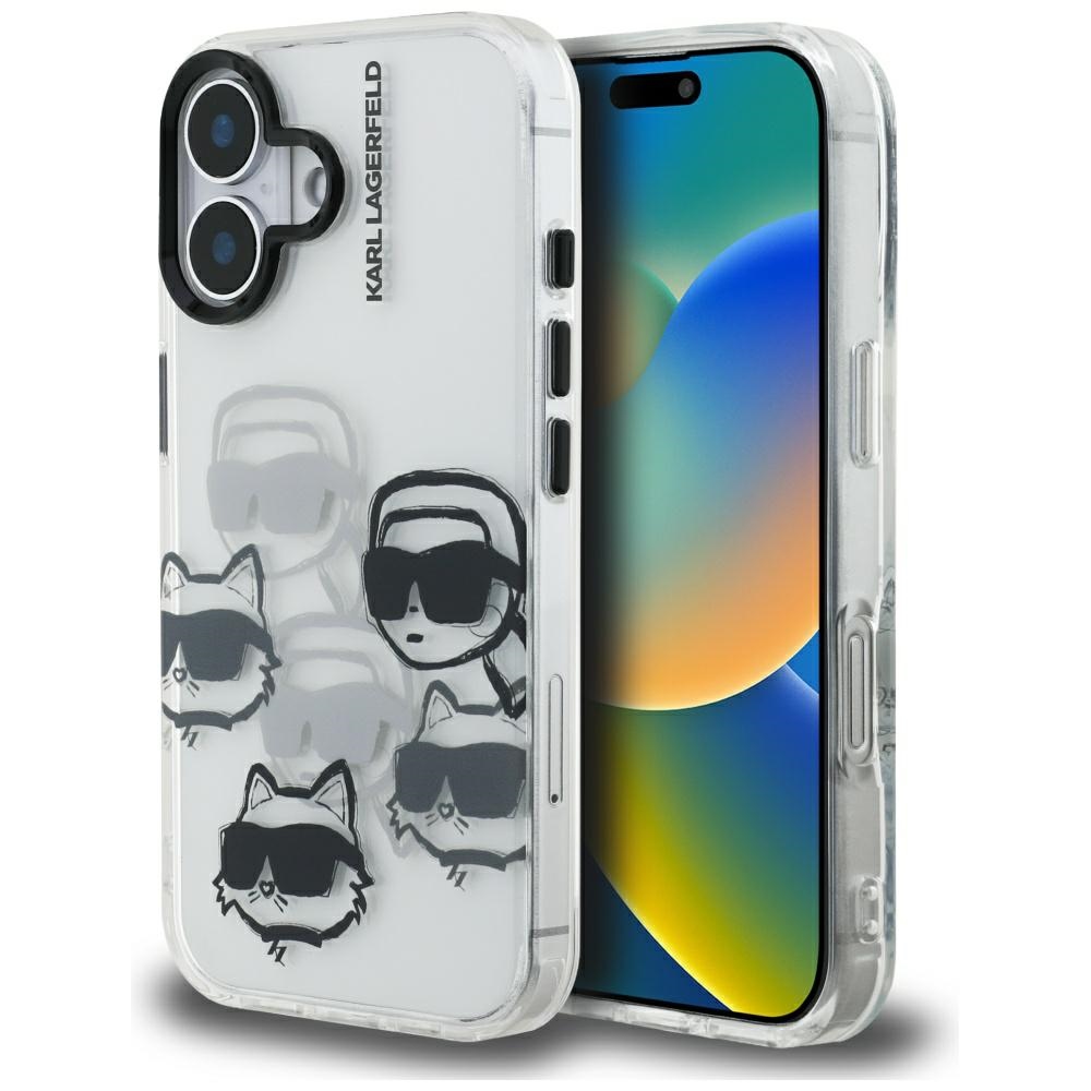 Karl Lagerfeld - IML Luxury Multi Head Pattern obal na iPhone 16 - priehľadný KF2356165
