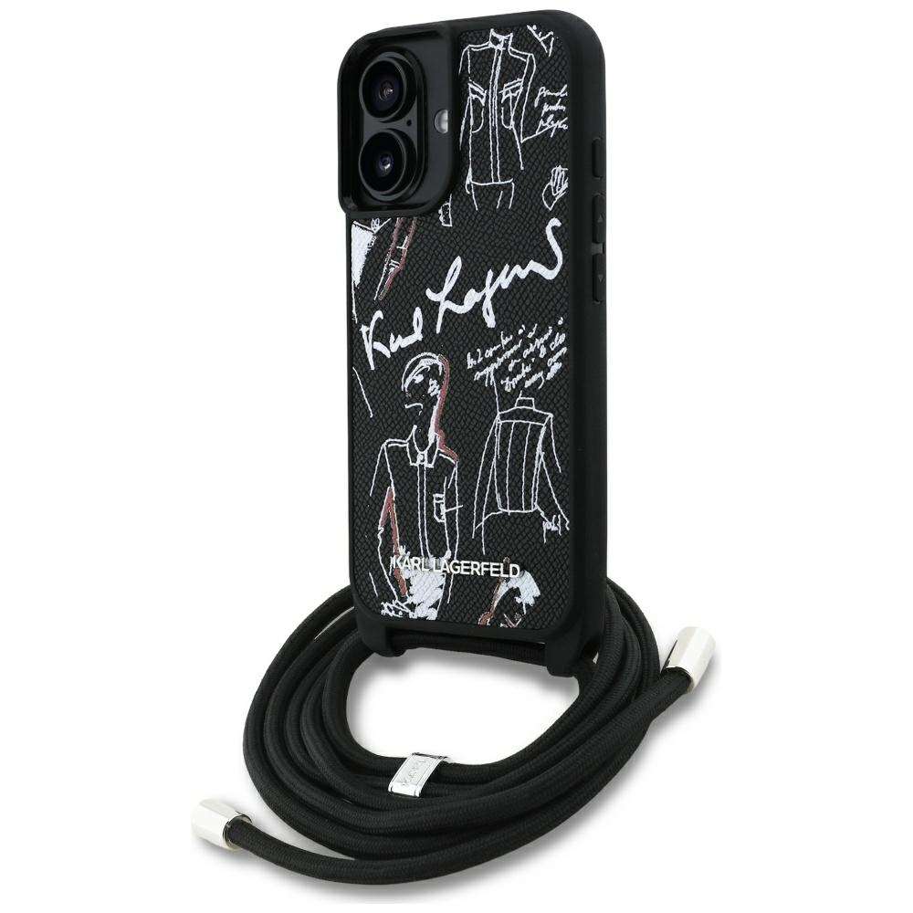 Karl Lagerfeld - Saffiano MagSafe Crossbody obal na iPhone 16 - čierny KF2356167
