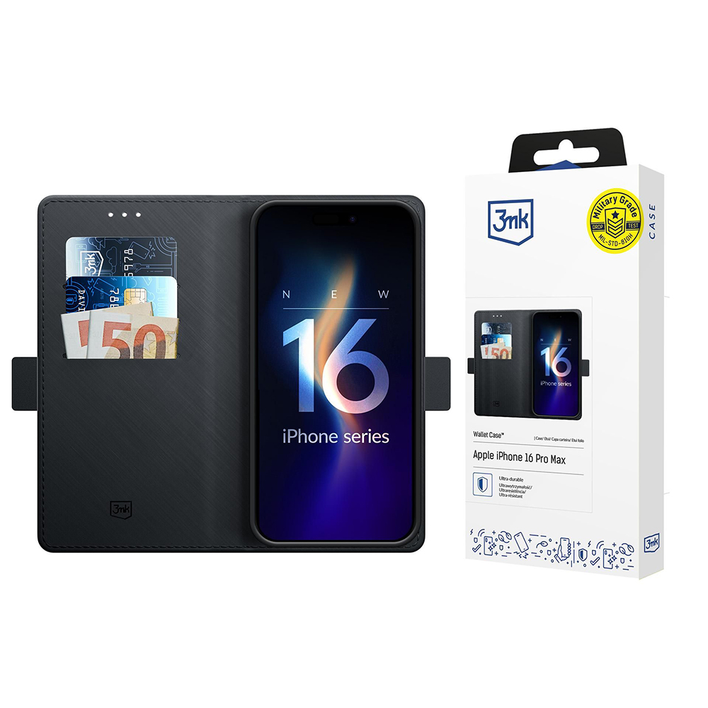 3mk - Wallet Case puzdro na iPhone 16 Pro Max – čierne