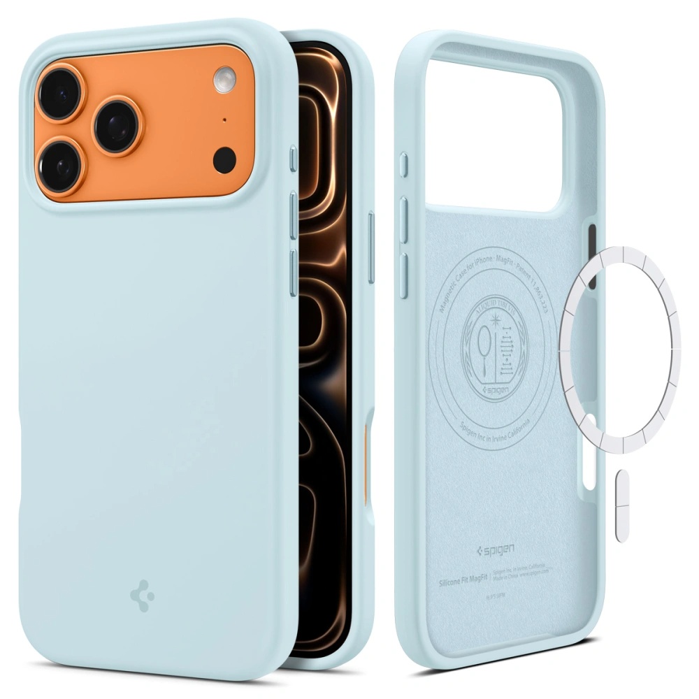 Spigen – Silicone Fit MagSafe ochranný obal na iPhone 17 Pro – tlmený modrý