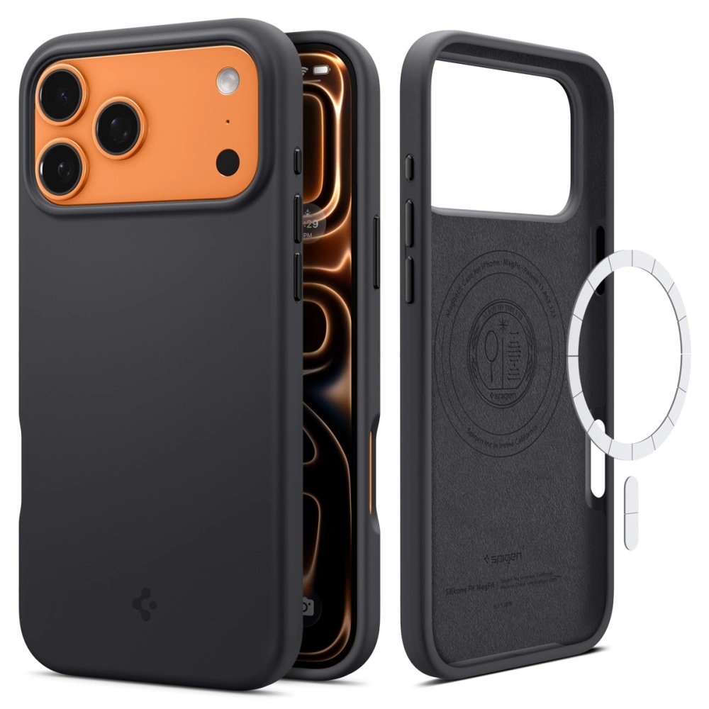 Spigen – Silicone Fit MagSafe ochranný obal na iPhone 17 Pro – čierny