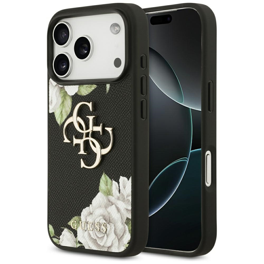 Guess – Hardcase 4G Grained Roses Big Logo obal na iPhone 17 Pro – čierny