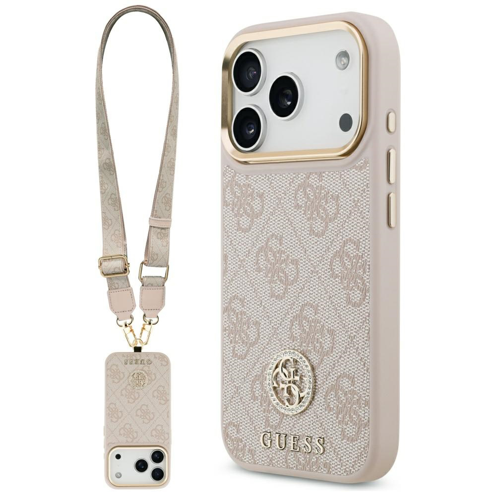 Guess – Hardcase 4G Strass Logo & Big Strap obal na iPhone 17 Pro Max – ružový