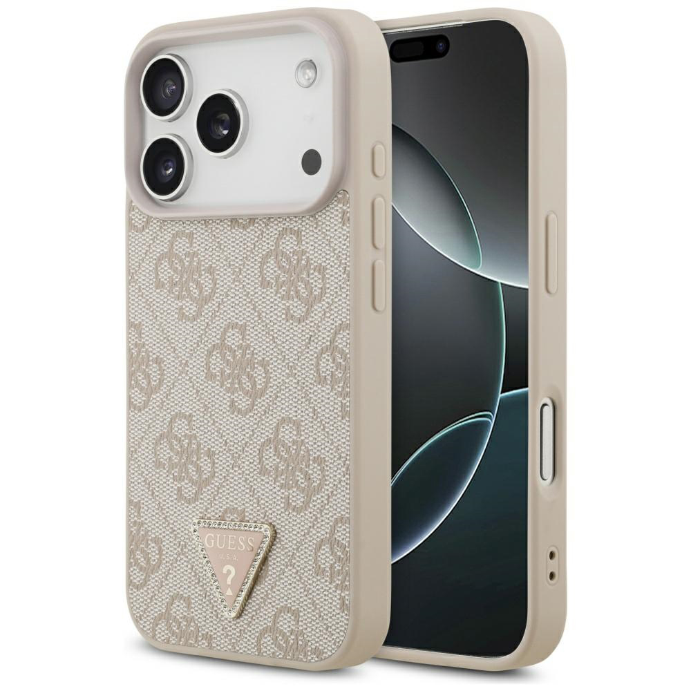Guess – Leather 4G Triangle Strass MagSafe obal na iPhone 17 Pro – ružový