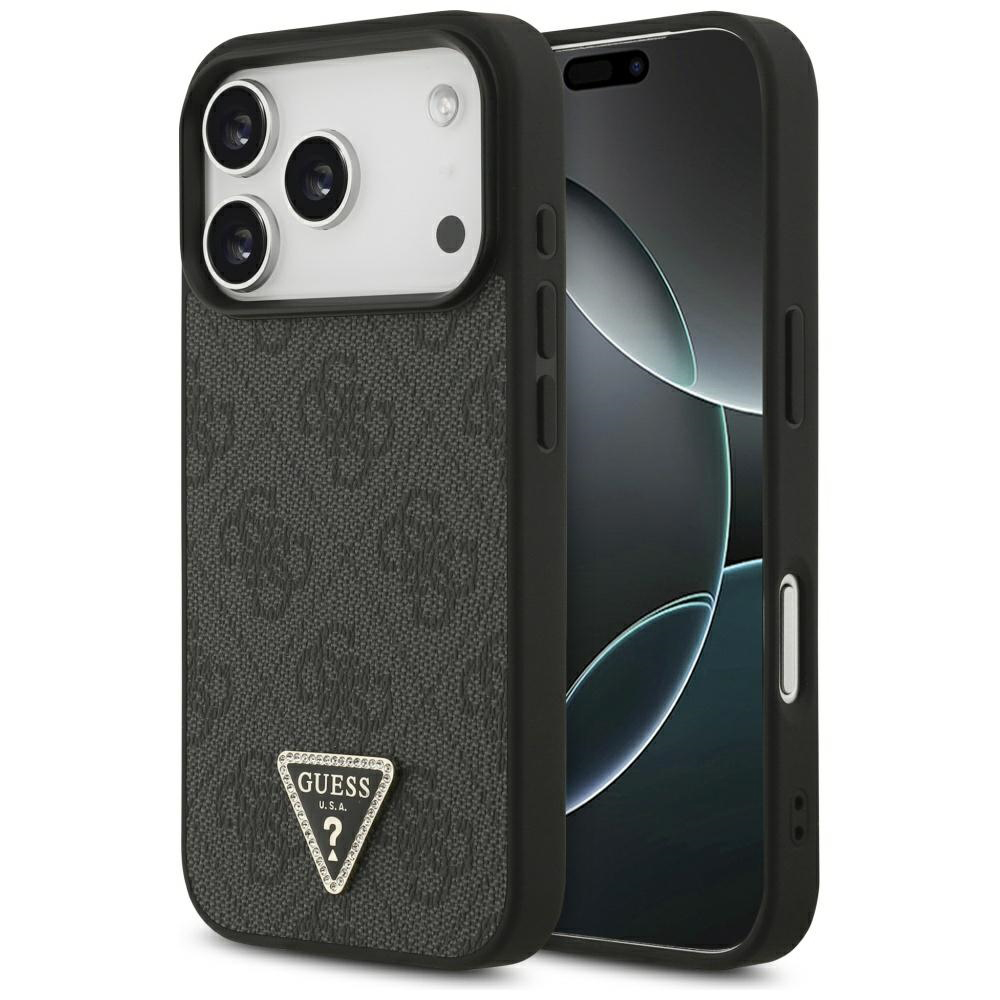Guess – Leather 4G Triangle Strass MagSafe obal na iPhone 17 Pro – čierny
