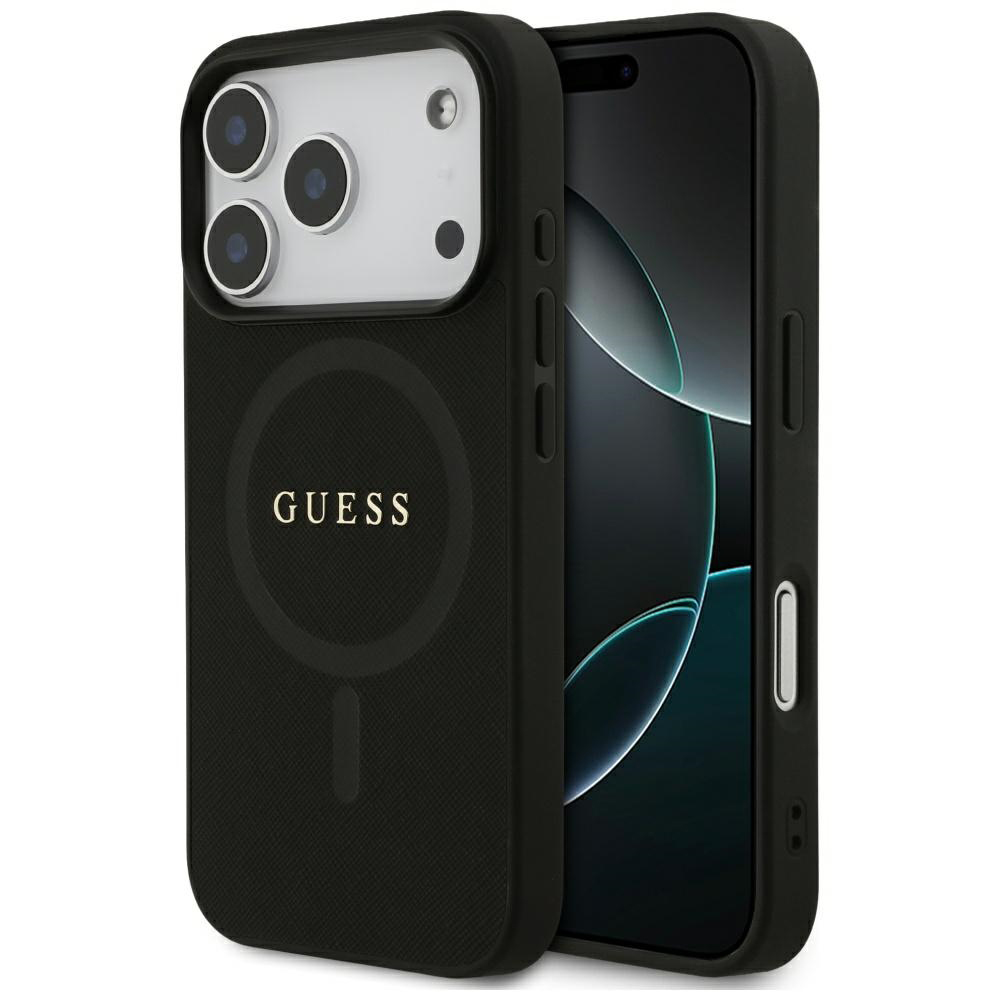Guess – Saffiano Classic Logo MagSafe obal na iPhone 17 Pro – čierny