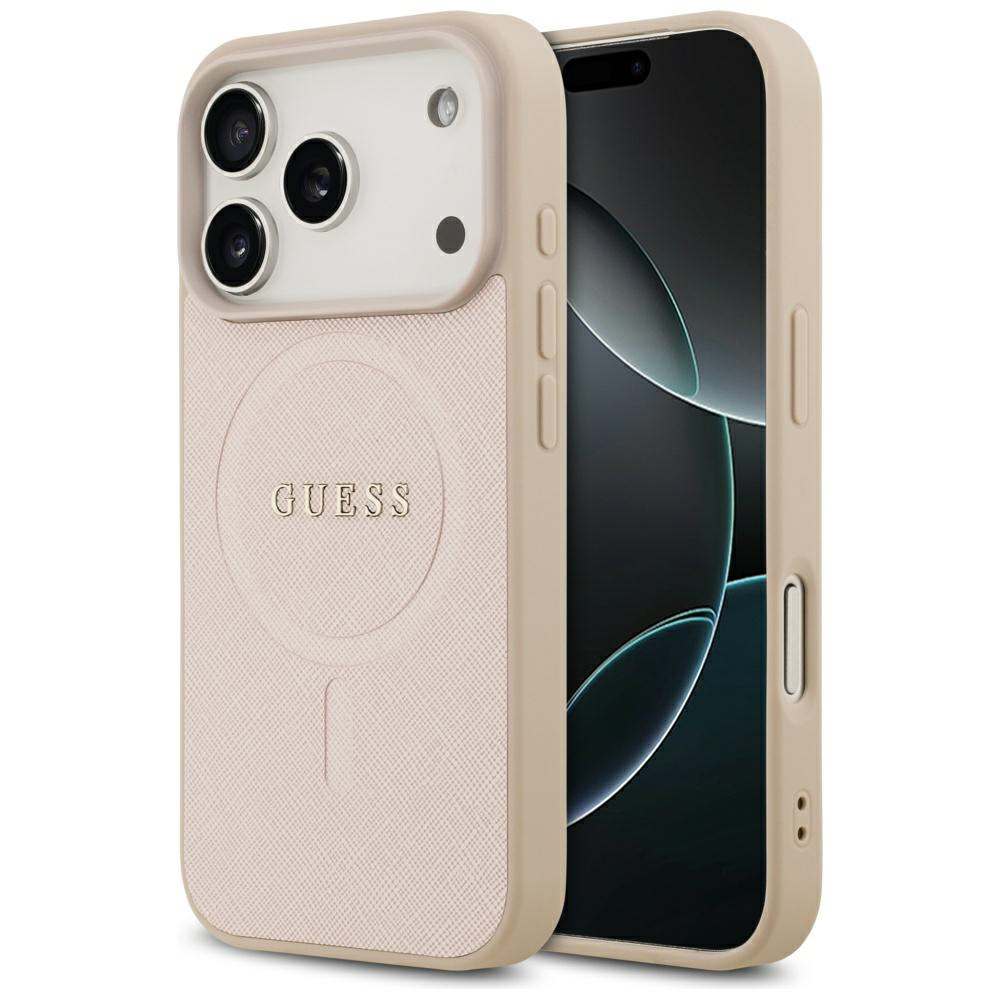 Guess – Saffiano Classic Logo MagSafe obal na iPhone 17 Pro – ružový