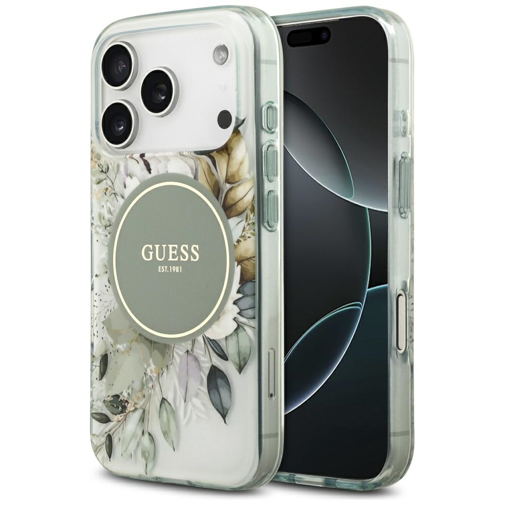 Guess – IML Flower & Tonal Circle MagSafe obal na iPhone 17 Pro – zelený