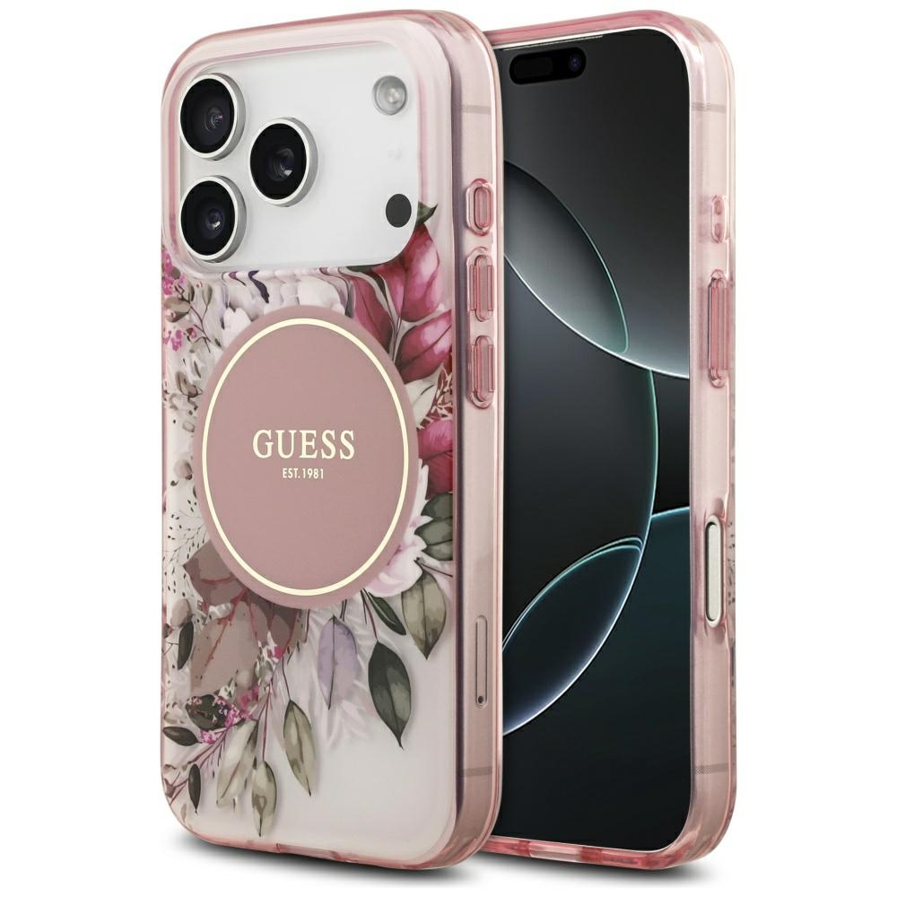 Guess – IML Flower & Tonal Circle MagSafe obal na iPhone 17 Pro – ružový