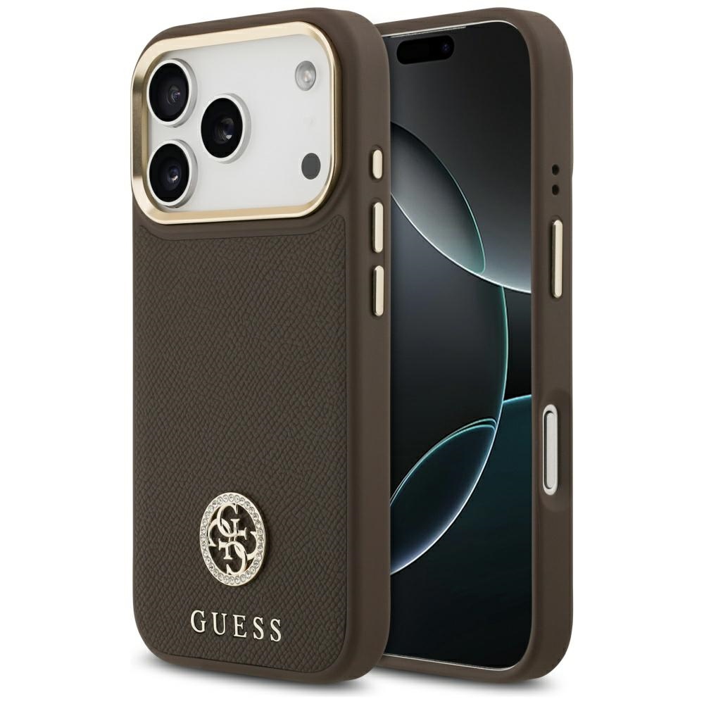 Guess – Grained Strass Logo MagSafe puzdro na iPhone 17 Pro – hnedé