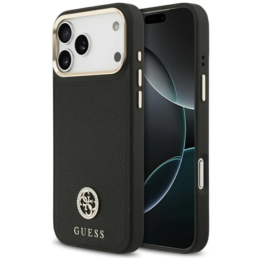 Guess – Grained Strass Logo MagSafe puzdro na iPhone 17 Pro Max – čierne
