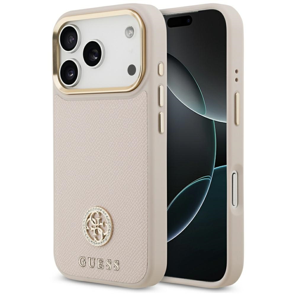 Guess – Grained Strass Logo MagSafe puzdro na iPhone 17 Pro – ružové
