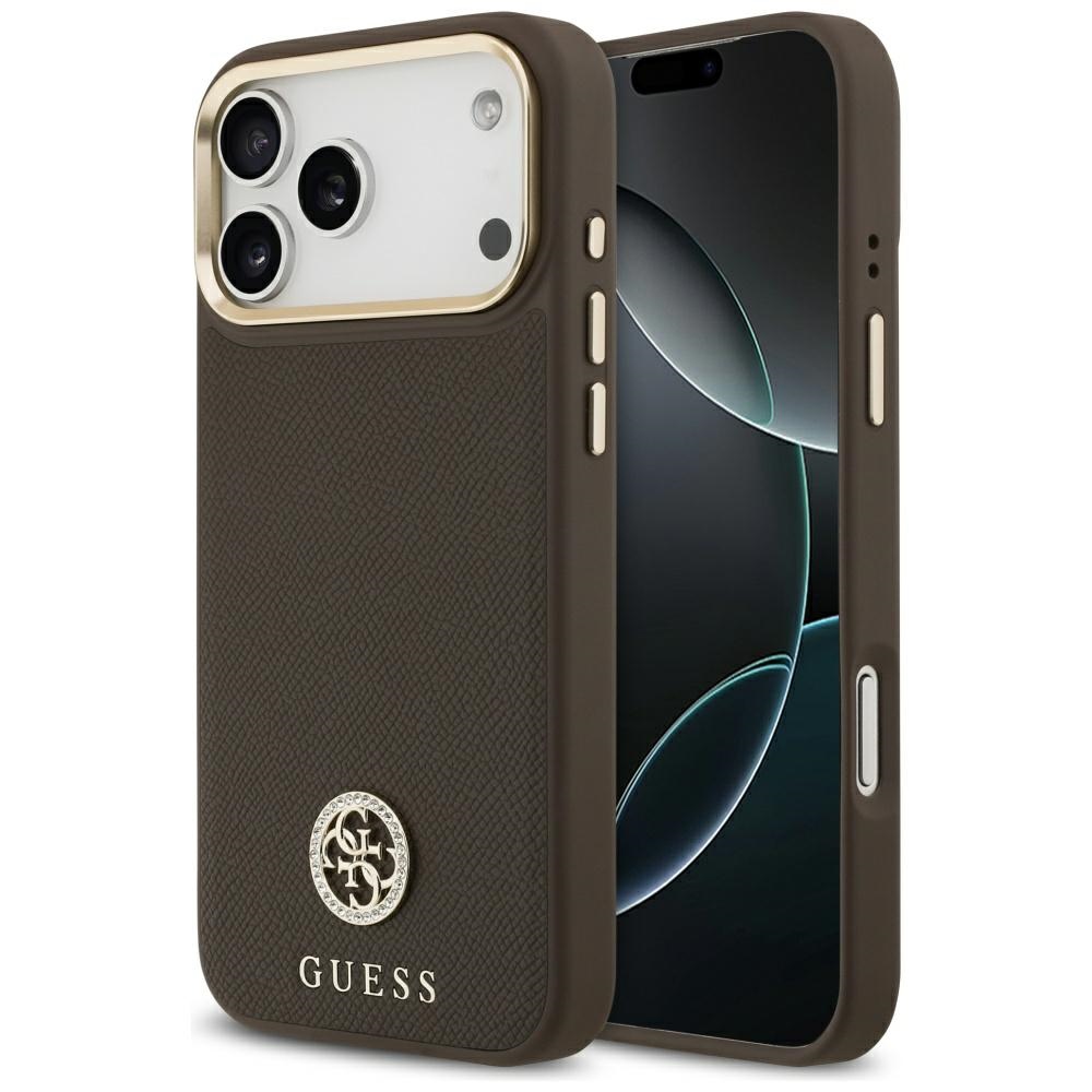 Guess – Grained Strass Logo MagSafe puzdro na iPhone 17 Pro Max – hnedé