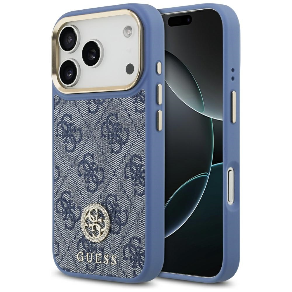 Guess – Hardcase 4G Strass Logo MagSafe obal na iPhone 17 Pro – modrý