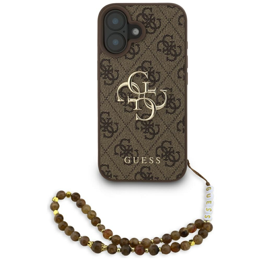 Guess – Hardcase 4G Classic Logo s popruhom obal na iPhone 16 – hnedý
