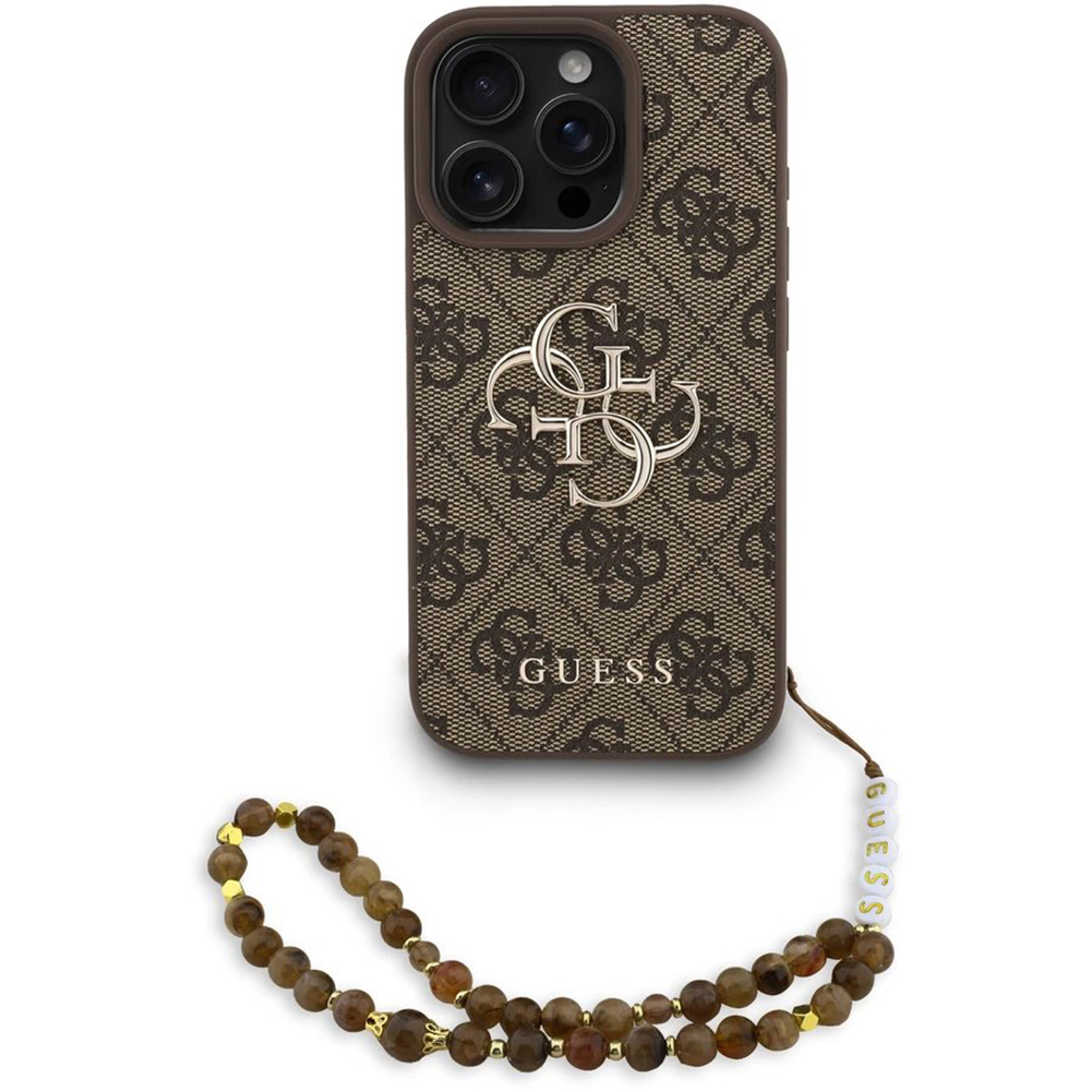 Guess – Hardcase 4G Classic Logo s popruhom obal na iPhone 16 Pro – hnedý