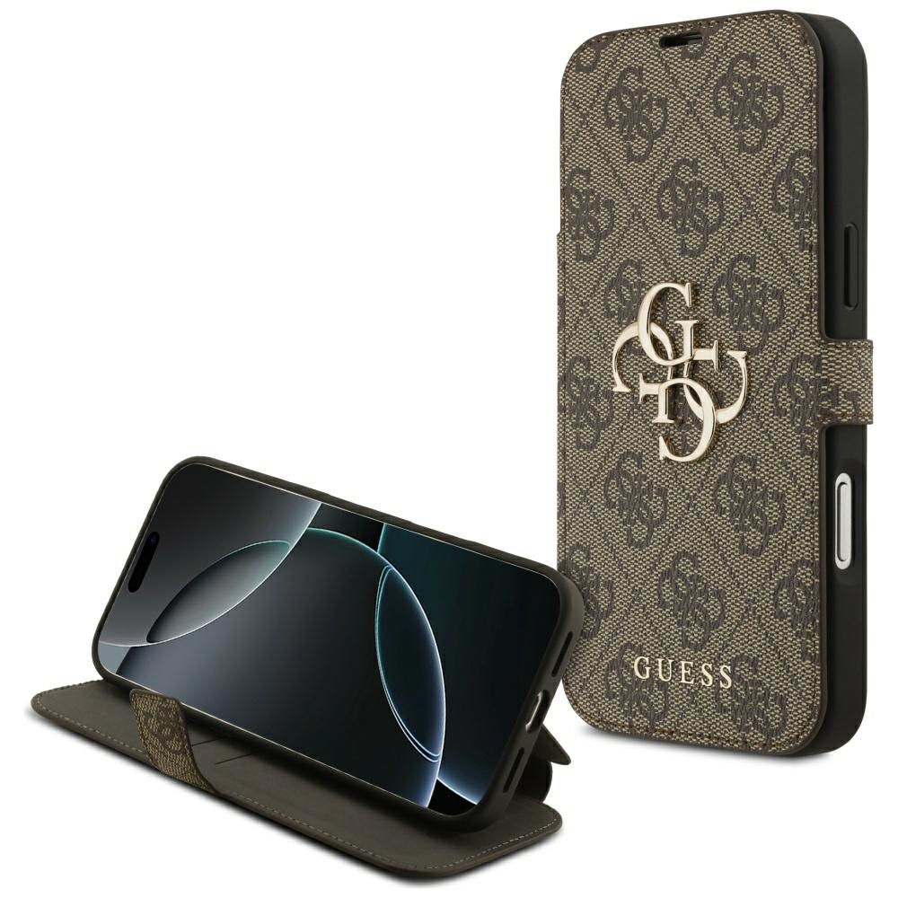 Guess – Book 4G Metal Logo knižkové puzdro na iPhone 17 Pro Max – hnedé