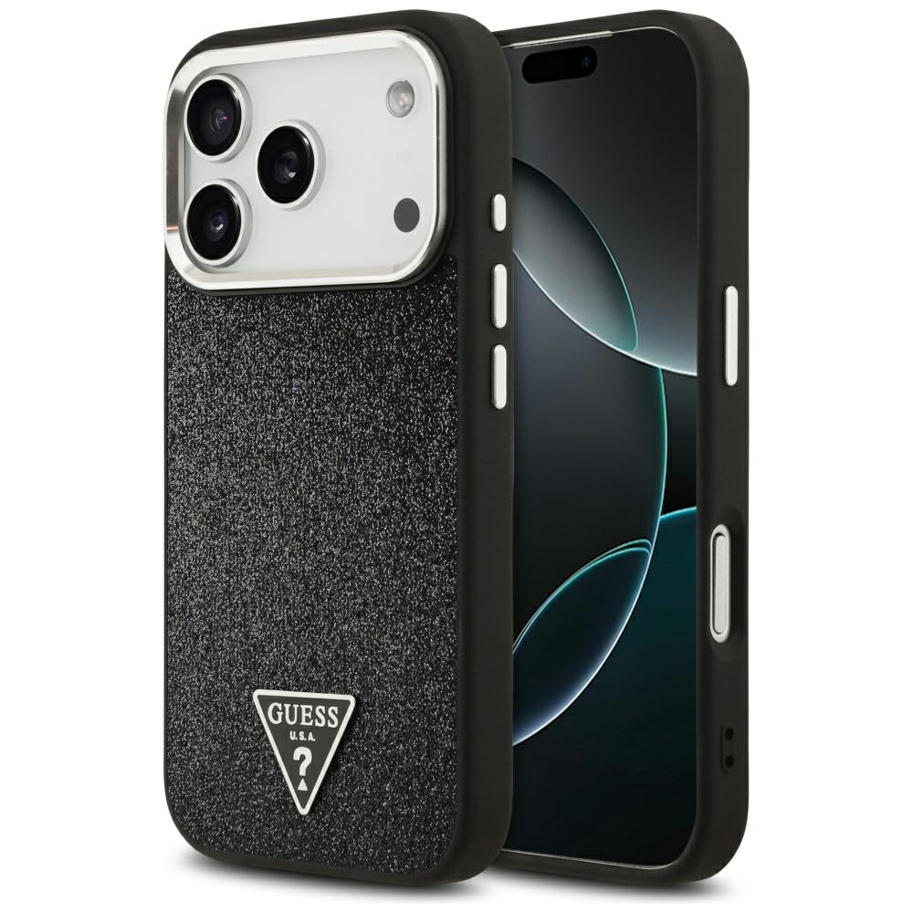 Guess – Glitter Triangle Logo MagSafe puzdro na iPhone 17 Pro – čierne