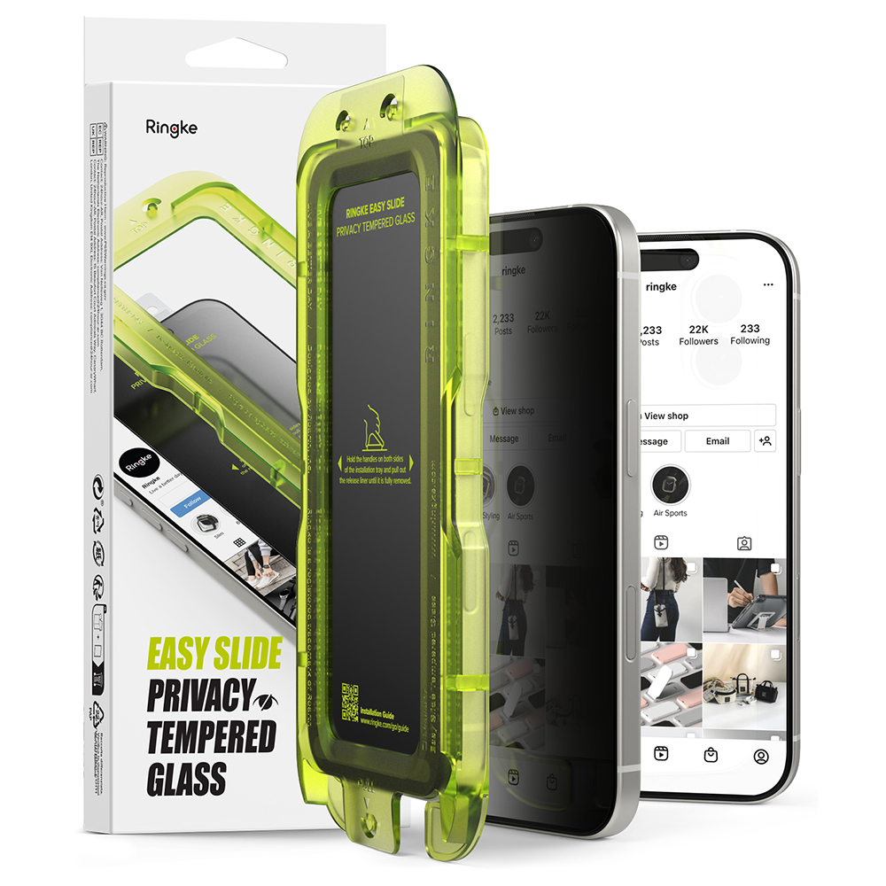 Ringke - Easy Slide Privacy Tempered Glass (2 pack) - iPhone 17 Pro - Black