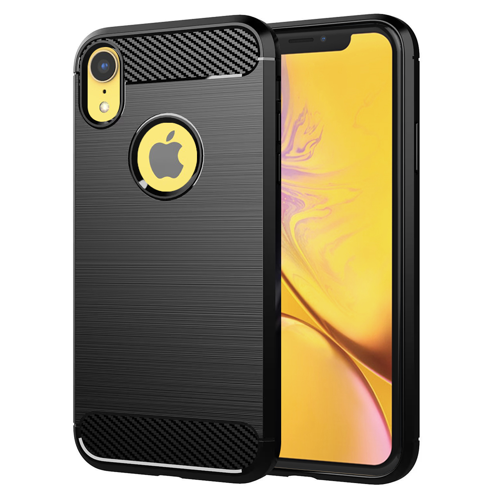 Techsuit Karbónový silikón ochranný obal na - iPhone XR - čierny KF23423