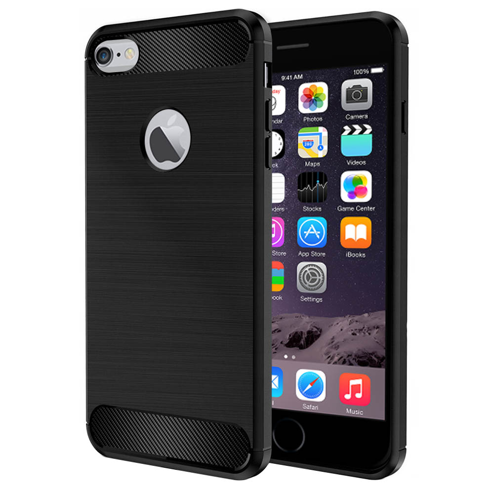 Techsuit Karbónový silikón ochranný obal na - iPhone 6 / 6s - čierny KF23427