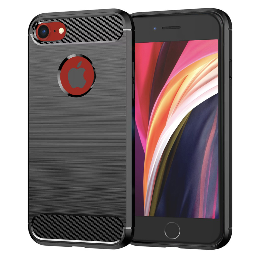 Techsuit Karbónový silikón ochranný obal na - iPhone SE 2, SE 2020 / SE 3, SE 2022 - čierny KF233234